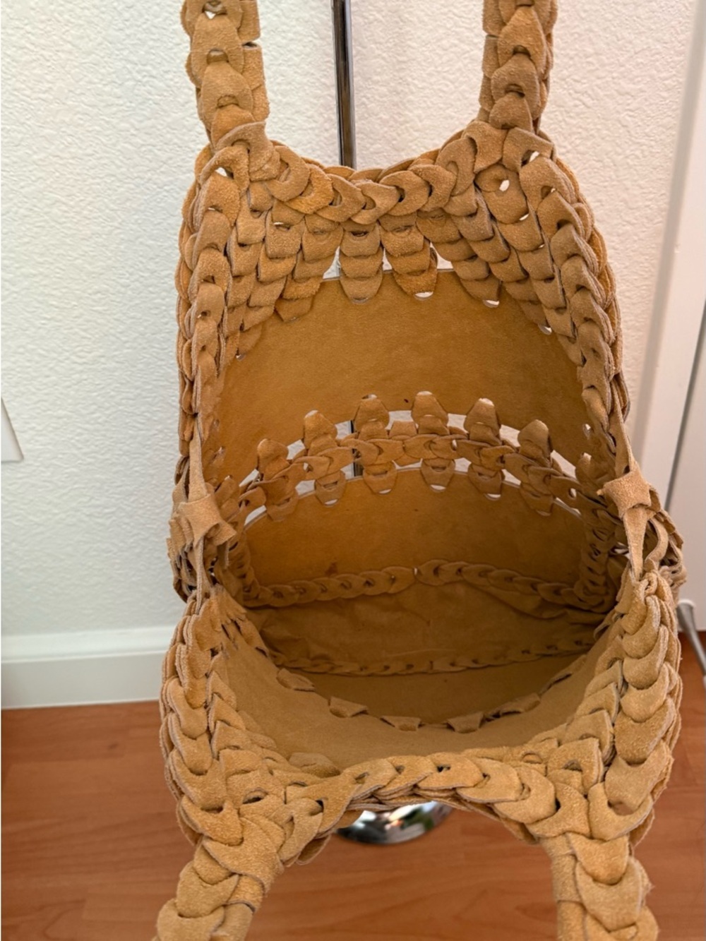 Braided Genuine Suede Tote Bag in Tan - Picture 3 of 3